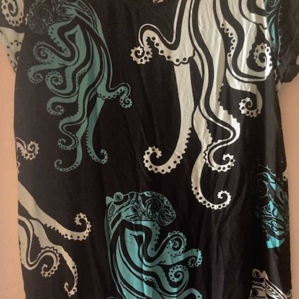 WAHINE TOA HAWAIIAN OCTOPUS-TAKO DRESS ALOHA MADE RESORT WEAR BLK/WHT/BL LOVELY - Picture 15 of 15
